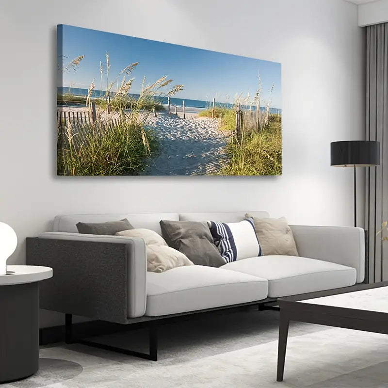 Coastal Reeds Nature Seascape Wall Art canvas office home room framed 120x60cm - Bella Home Decor
