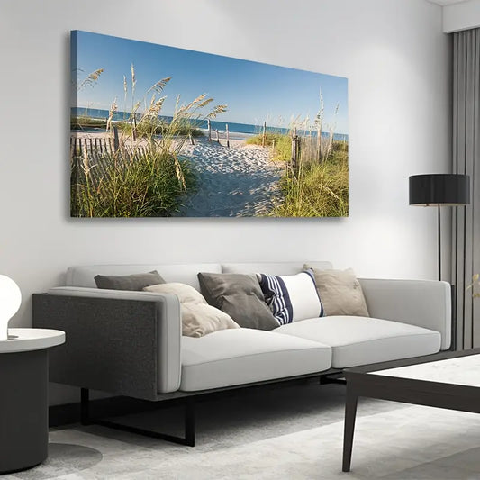Coastal Reeds Nature Seascape Wall Art canvas office home room framed 120x60cm - Bella Home Decor