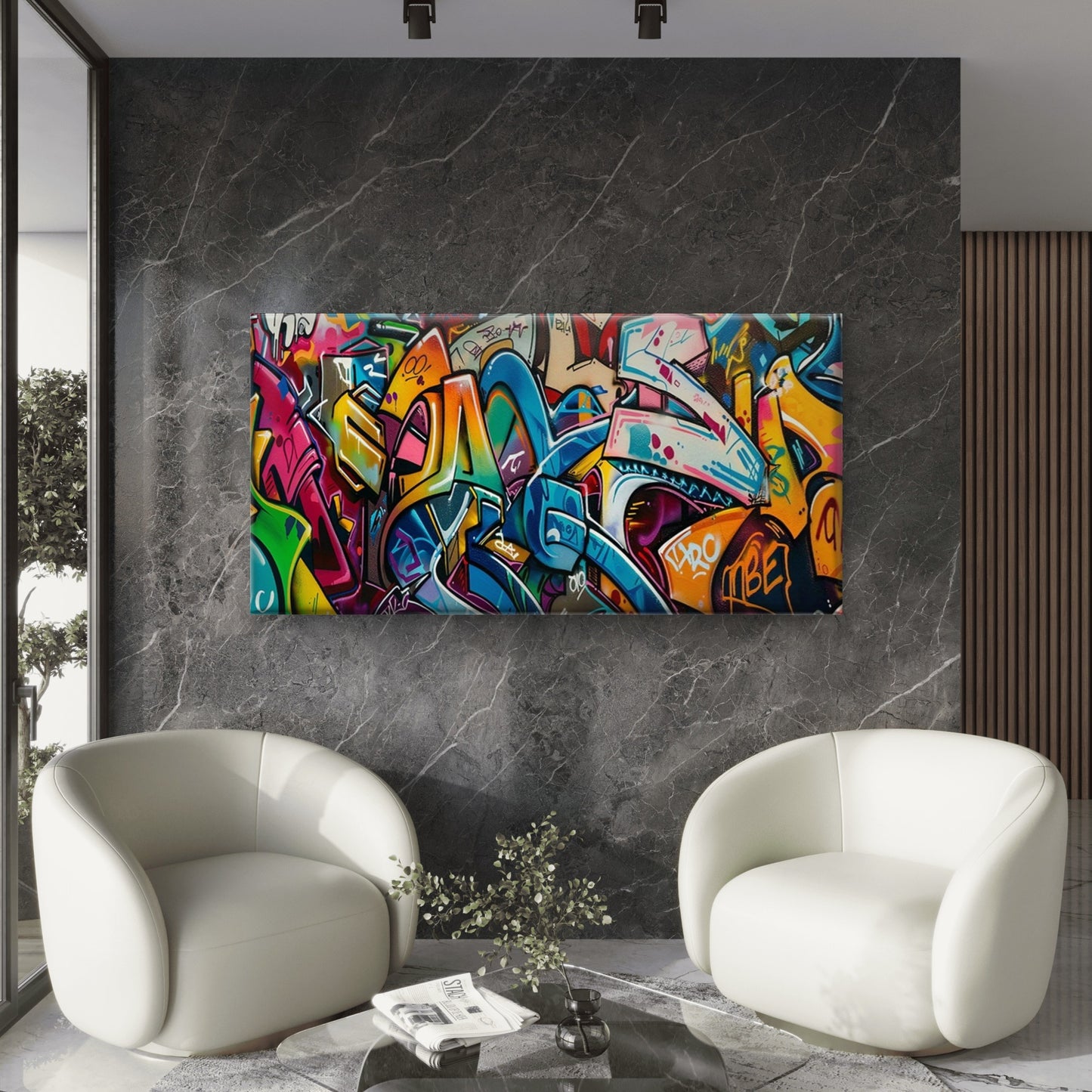 Abstract Colorful Graffiti Wall Art Canvas Office Home Room Framed 120x60cm