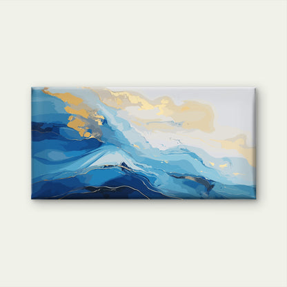Deep Ocean Gold Swirls Wall Art Canvas Office Home Room Framed 120x60cm