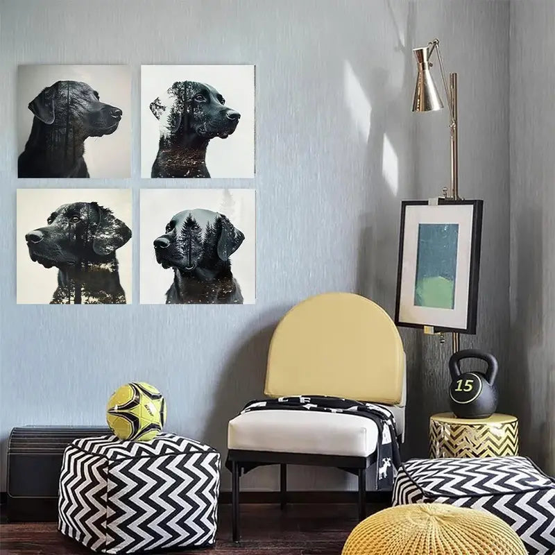 4pcs  Labrador Forest Wall Art Canvas Framed