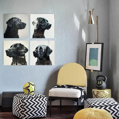 4pcs  Labrador Forest Wall Art Canvas Framed