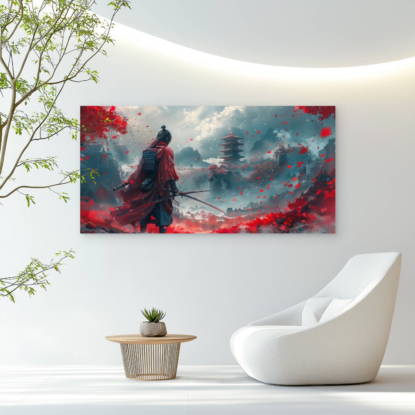 Red samurai Landscape Wall Art Canvas Office Home Room Framed 120x60cm
