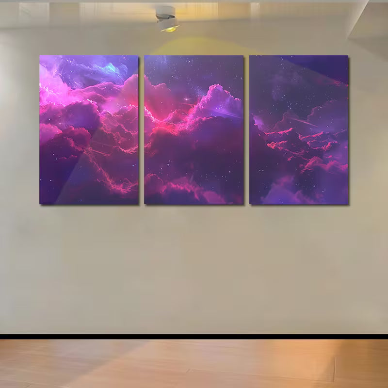 3pcs Vibrant Nebula with Red & Pink Glow Wall Art Set Canvas Framed 40x60cm - High Quality Print 100% Australian Made Wall Canvas Ready to Hang