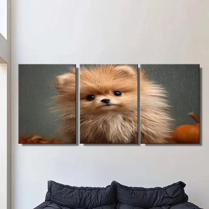 3pcs Cute Pomeranian Puppy With Fluffy Fur Metal Print Ready to Hang Art - Bella Home Decor