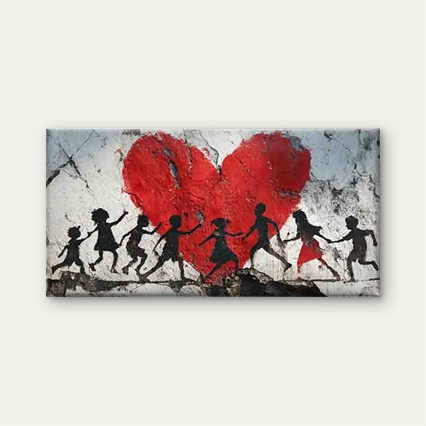 Silhouette Heart with Red Accen Wall Art Canvas Office Home Room Framed 120x60cm - Bella Home Decor