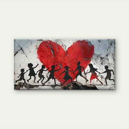 Silhouette Heart with Red Accen Wall Art Canvas Office Home Room Framed 120x60cm - Bella Home Decor