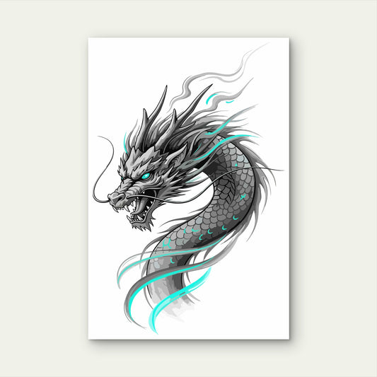 Japanese Dragon Mythical Creature Monster 40x60cm Metal Print Ready to Hang