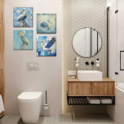 4pcs Pelican Spring & Summer Landscape   Wall Art Canvas Framed