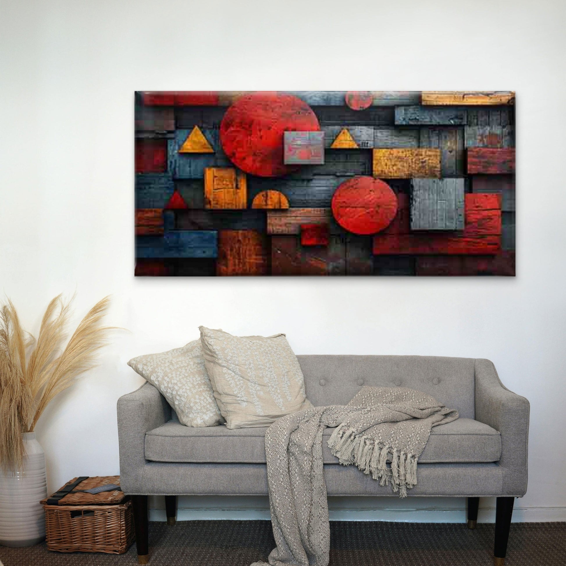 Abstract Geometric Shapes Wall Art Canvas Office Home Room Framed 120x60cm - Bella Home Decor