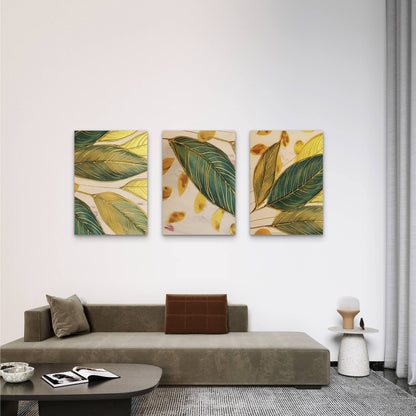 3pcs Abstract Green Gold Leaf Tropical Plant Wall Art Set Canvas Framed 40x60cm - High Quality Print 100% Australian Made Wall Canvas Ready to Hang