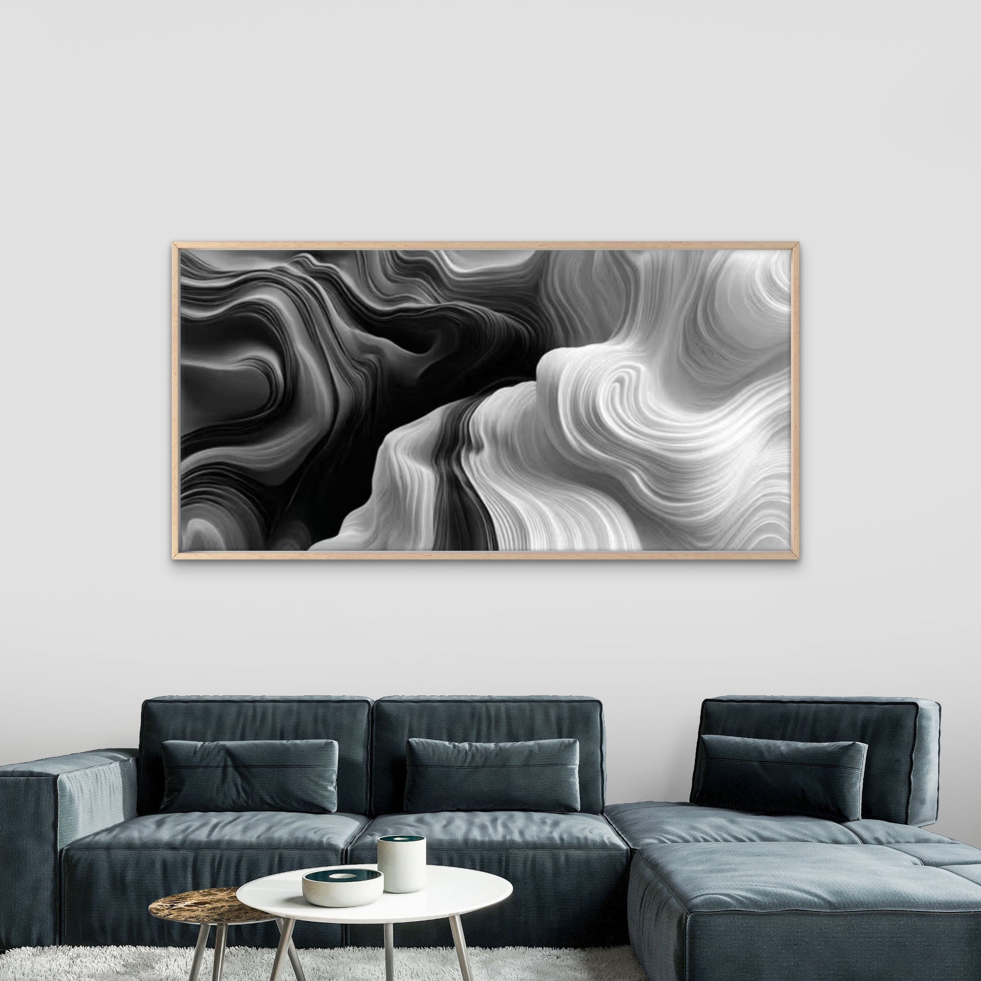 Minimalist & Swirling Pattern Wall Art Canvas Office Home Room Framed 120x60cm - Bella Home Decor