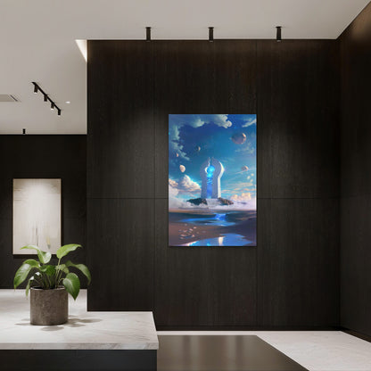 Space Station With Blue Light 40x60cm Metal Print Ready to Hang - Bella Home Decor