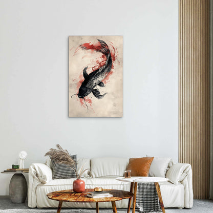 Sumi-e Black Koi Illustration 40x60cm Metal Print Ready to Hang