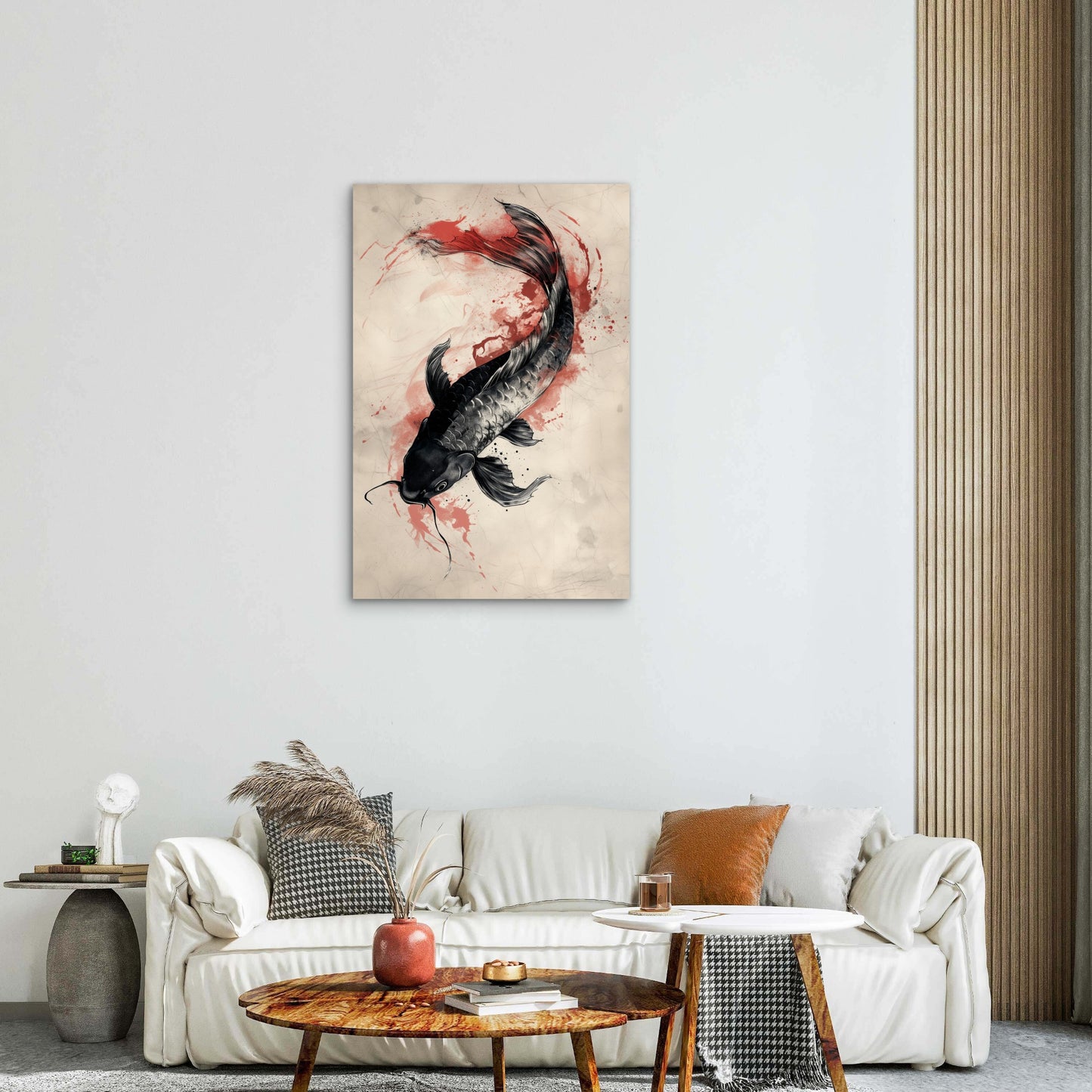 Sumi-e Black Koi Illustration 60x90cm Metal Print Ready to Hang