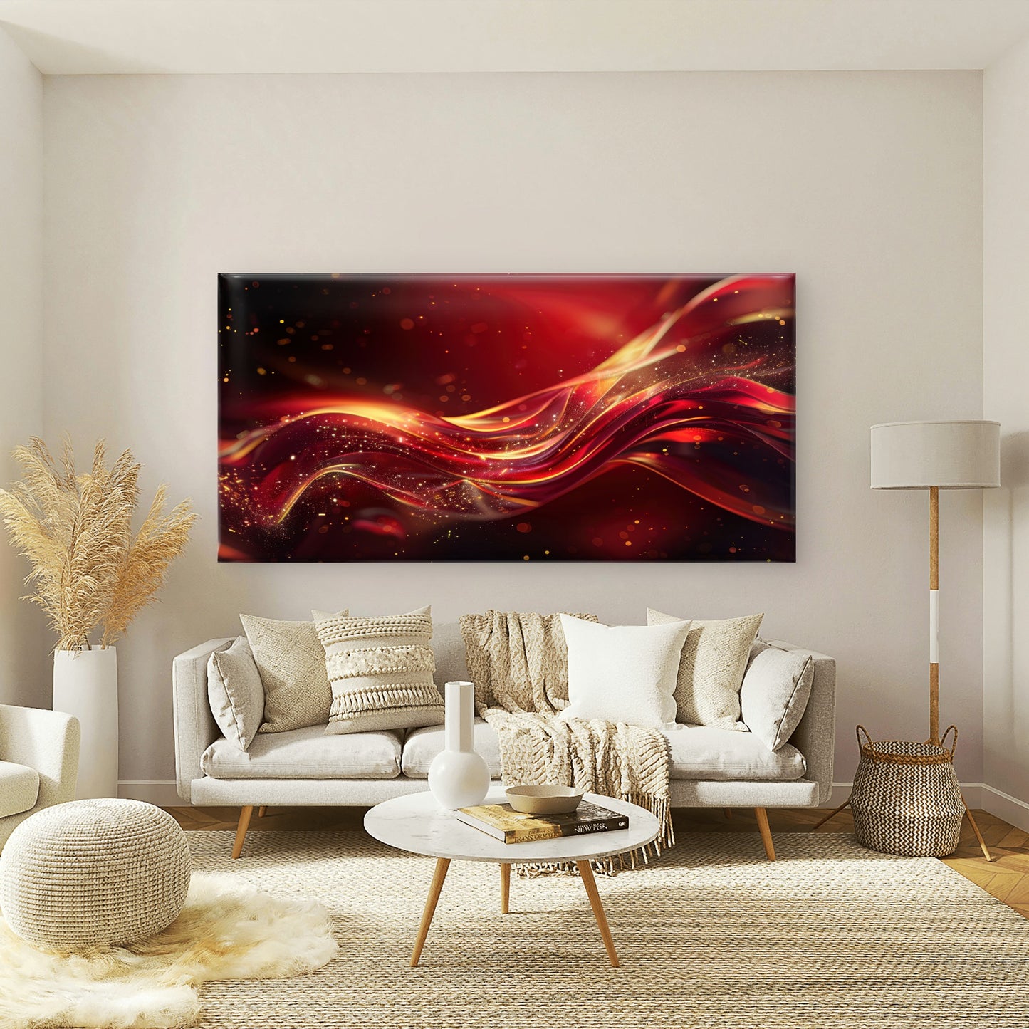 Golden Sparkle Red Motion Wall Art Canvas Office Home Room Framed 120x60cm