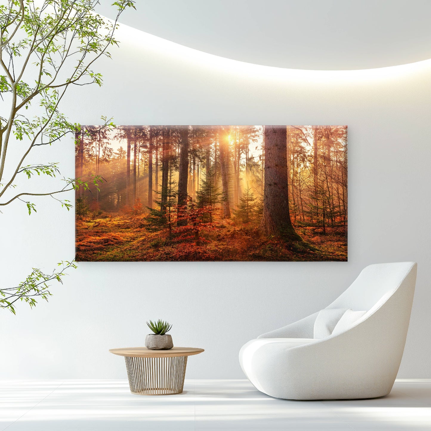 Autumn Forest Sun Light Wall Art Canvas Office Home Room Framed 120x60cm
