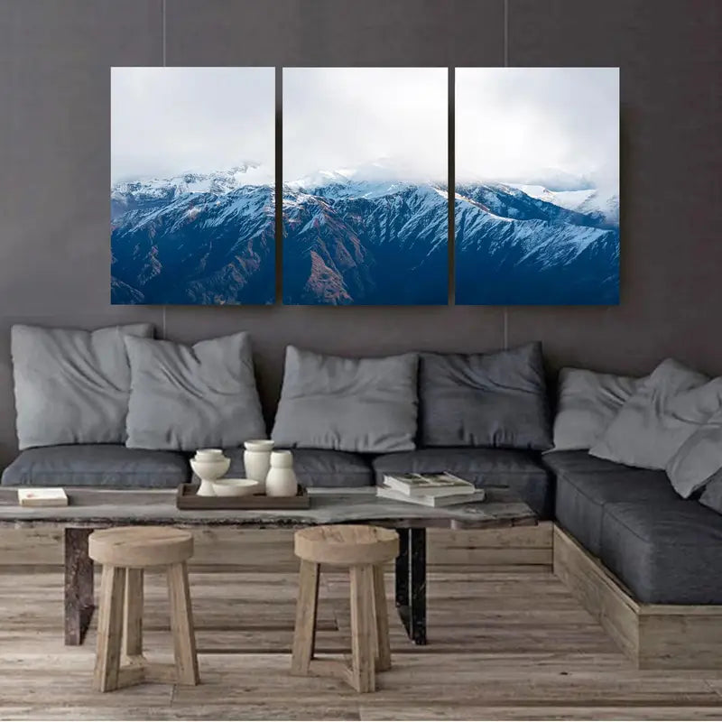3pcs Blue Snowy Mountain Scenic Art Wall Art Set Canvas Framed 50x70cm - High Quality Print 100% Australian Made Wall Canvas Ready to Hang - Bella Home Decor