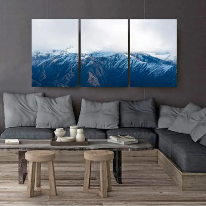 3pcs Blue Snowy Mountain Scenic Art Wall Art Set Canvas Framed 50x70cm - High Quality Print 100% Australian Made Wall Canvas Ready to Hang - Bella Home Decor