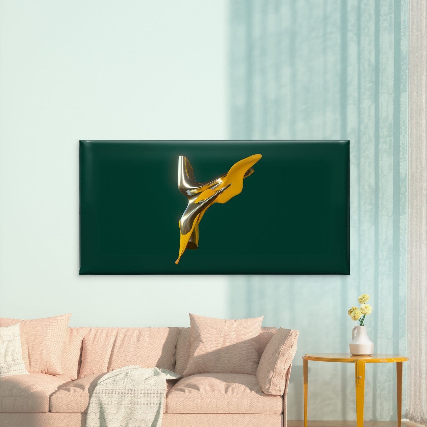 Abstract Yellow Silver Form Wall Art Canvas Office Home Room Framed 120x60cm