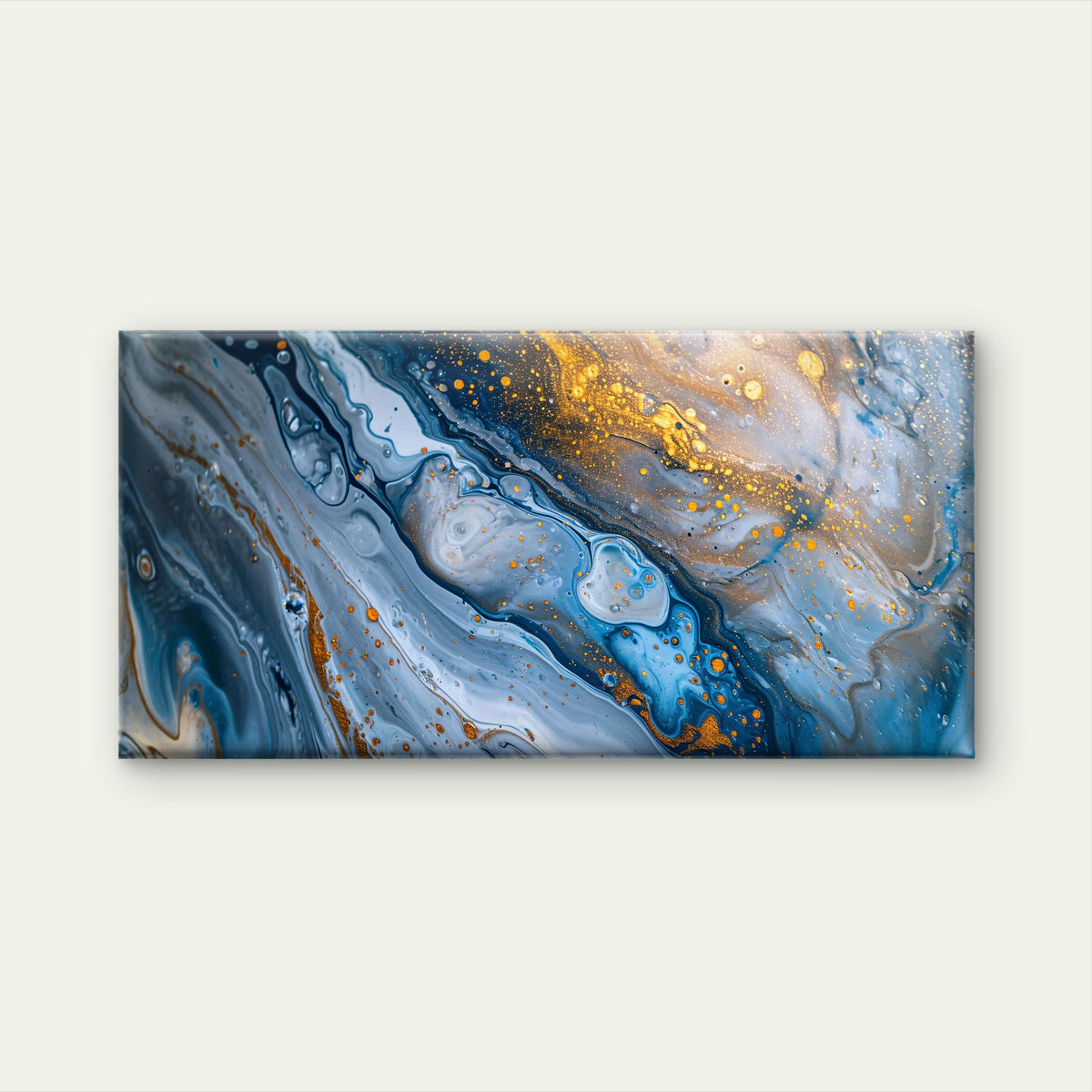 Golden Ocean Blue Swirls Wall Art Canvas Office Home Room Framed 120x60cm