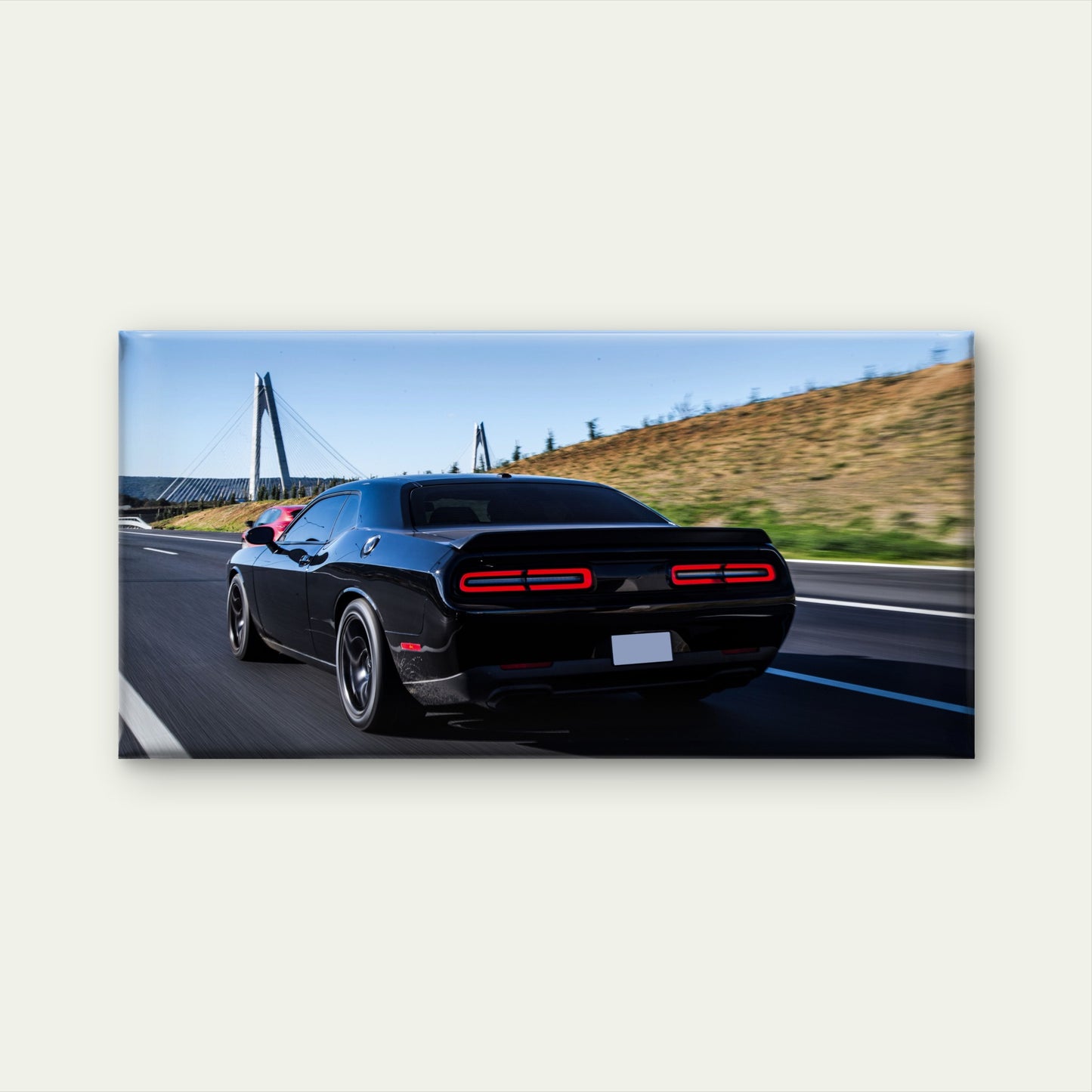 Black Muscle Car On Highway Wall Art Canvas Office Home Room Framed 120x60cm