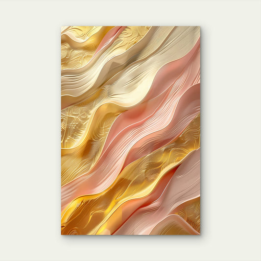 Abstract Fluid Gold Waves Creamy Layers 40x60cm Metal Print Ready to Hang
