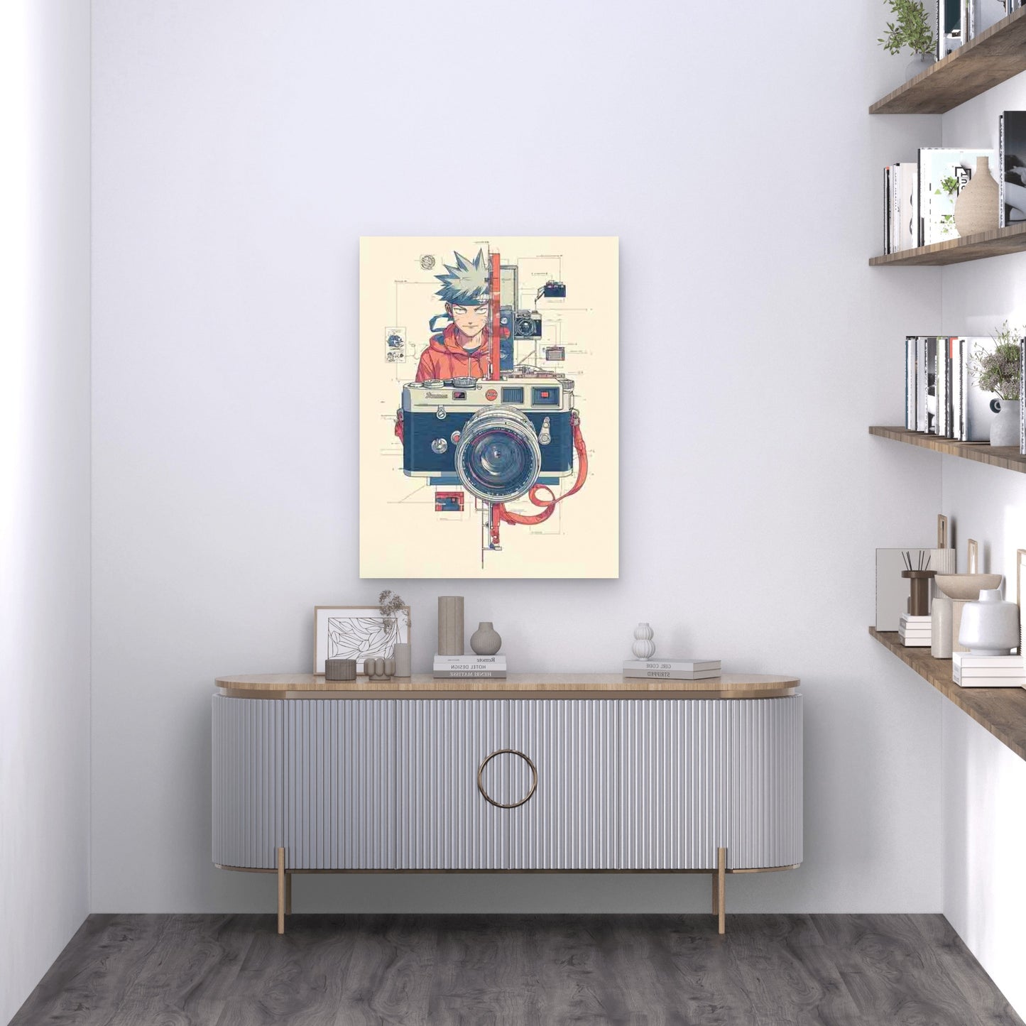 Retro Photography Decor with Red Camera Diagrams Metal Print Ready to Hang