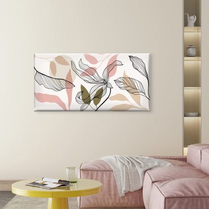 Blush Pink Botanical Leaf Line Wall Art Canvas Office Home Room Framed 120x60cm
