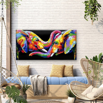 Colorful Abstract Elephants Wall Art Canvas Office Home Room Framed 120x60cm - Bella Home Decor