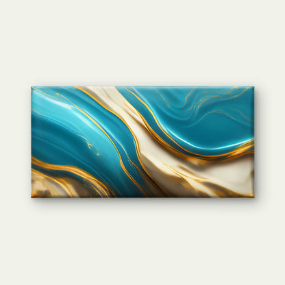 Cerulean Tides Golden Veins Wall Art Canvas Office Home Room Framed 120x60cm