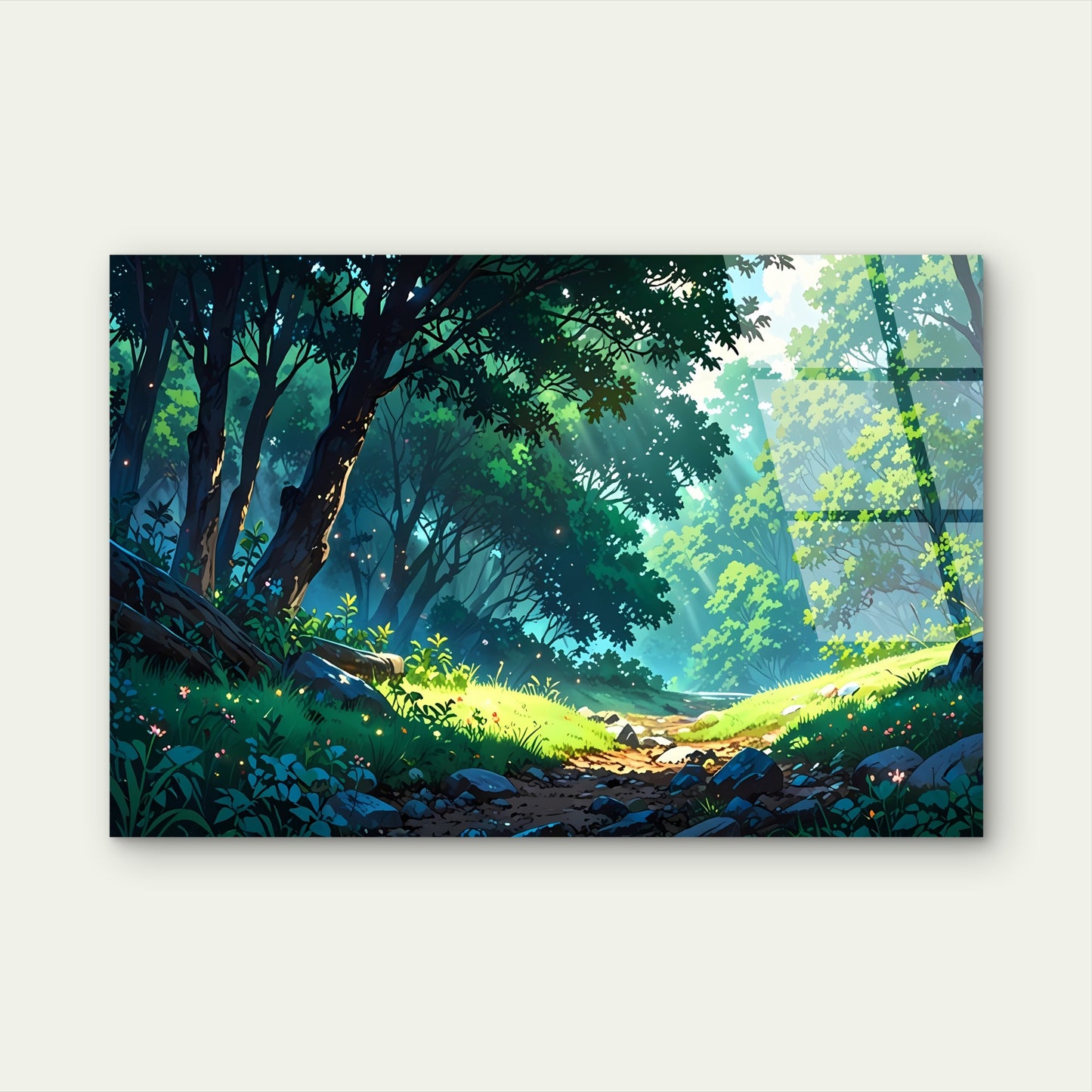 Anime Forest Path Sunbeam Woodland  Acrylic Glass Printing Wall Art Australian Made Quality