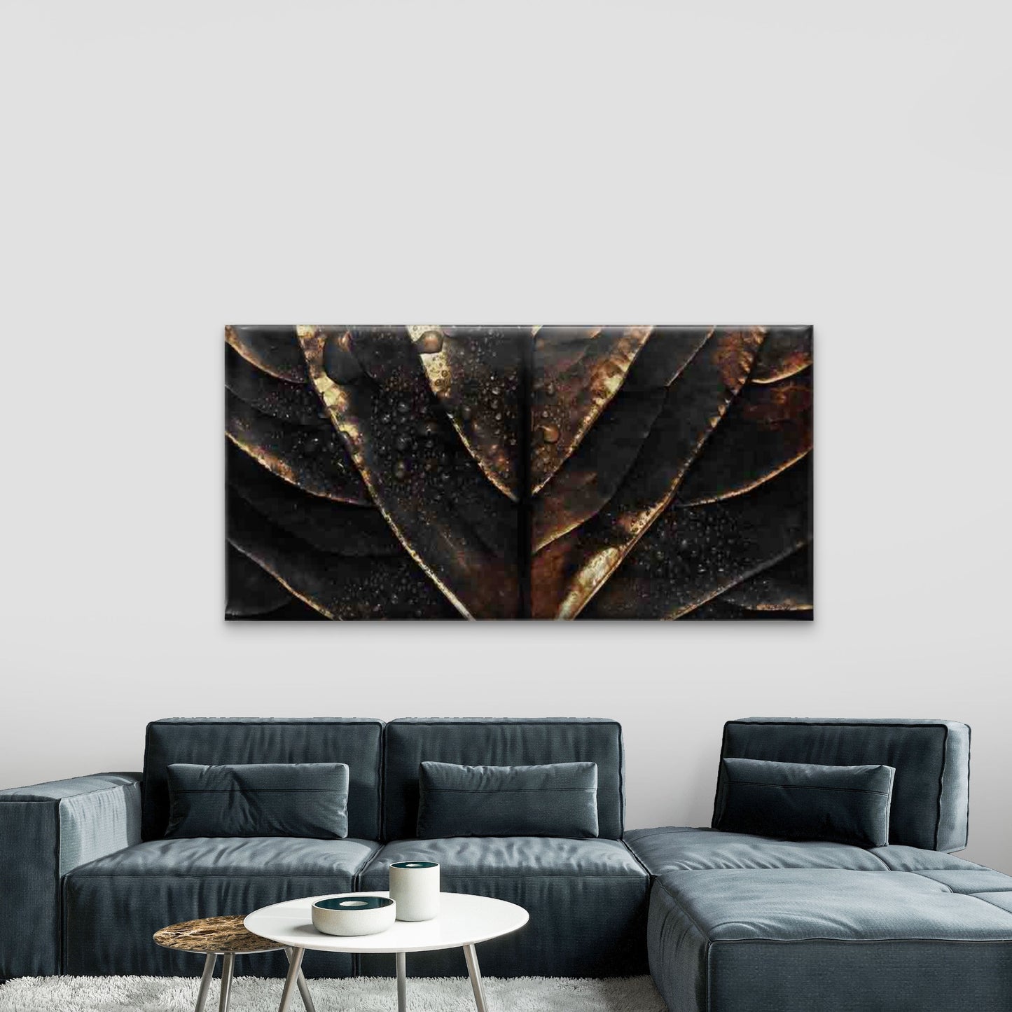 Dark Golden Marble-like Leaf Wall Art Canvas Office Home Room Framed 120x60cm - Bella Home Decor