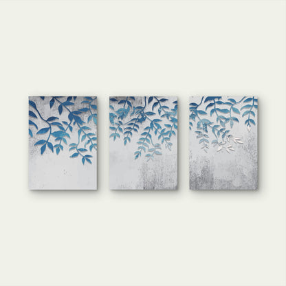 3pcs Blue Botanical Watercolor Leaf Wall Art Set Canvas Framed 40x60cm - High Quality Print 100% Australian Made Wall Canvas Ready to Hang
