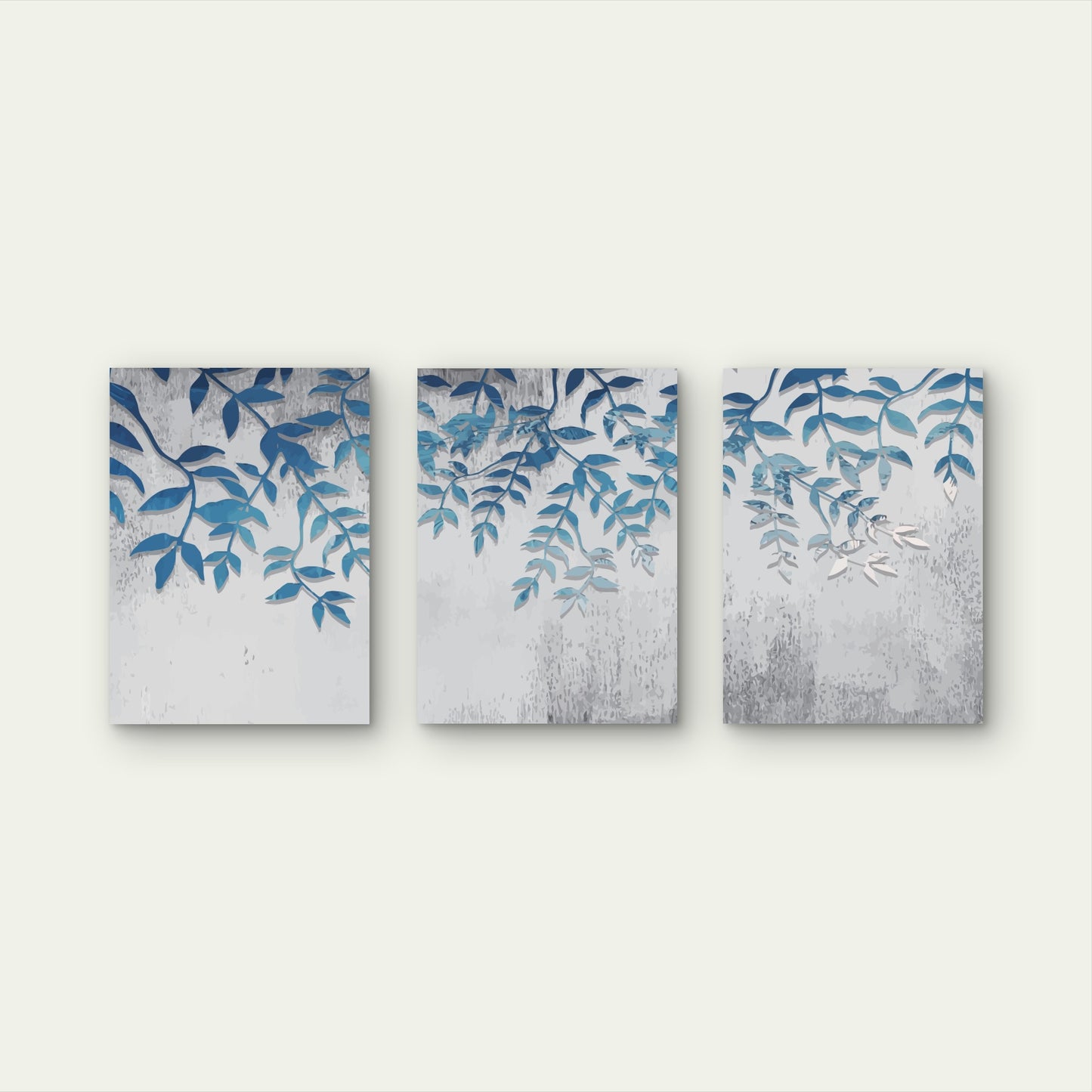 3pcs Blue Botanical Watercolor Leaf  Wall Art Set Canvas Framed 60x90cm - High Quality Print 100% Australian Made Wall Canvas Ready to Hang