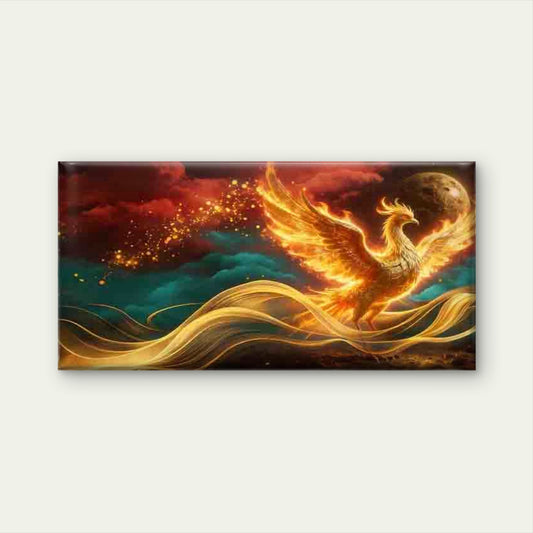 Fiery Phoenix Rising from Flame Wall Art Canvas Office Home Room Framed 120x60cm