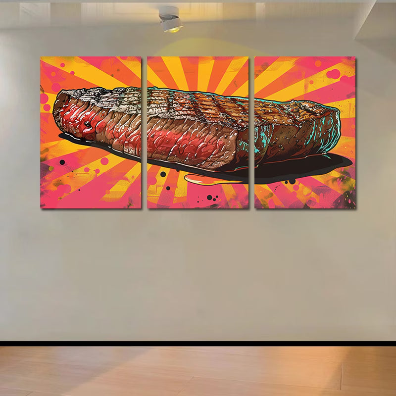 3pcs Graphic Illustration of a Grilled Steak Wall Art Set Canvas Framed 50x70cm - High Quality Print 100% Australian Made Wall Canvas Ready to Hang