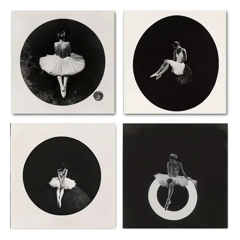 4pcs Black & White Balle Dancer Wall Art Canvas Framed