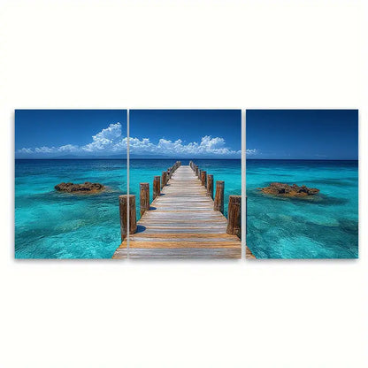 3pcs Wooden Bridge Walkway Metal Print Ready to Hang Art