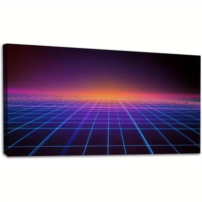 Retro Surface Blue Lines Purple & Orange Wall Art canvas office home room framed 120x60cm - Bella Home Decor