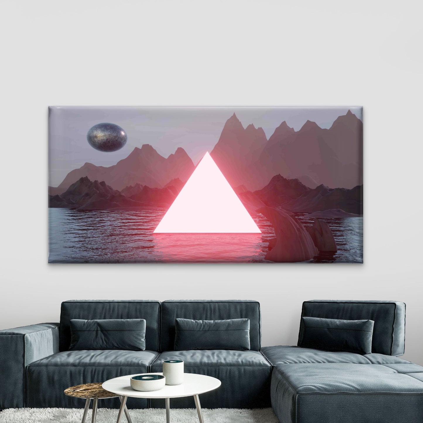 Neon Triangle Mountains Wall Art Canvas Office Home Room Framed 120x60cm