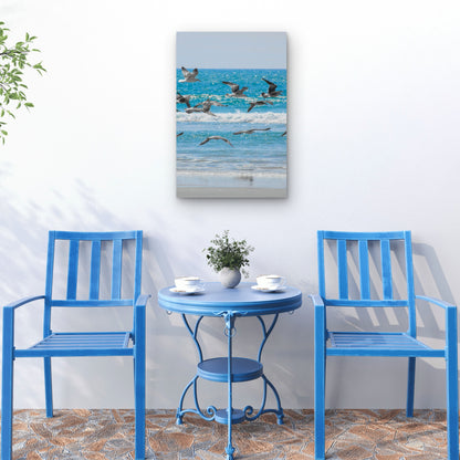A Flock Of Seagulls Flying Over The Ocean 60x90cm Metal Print Ready to Hang