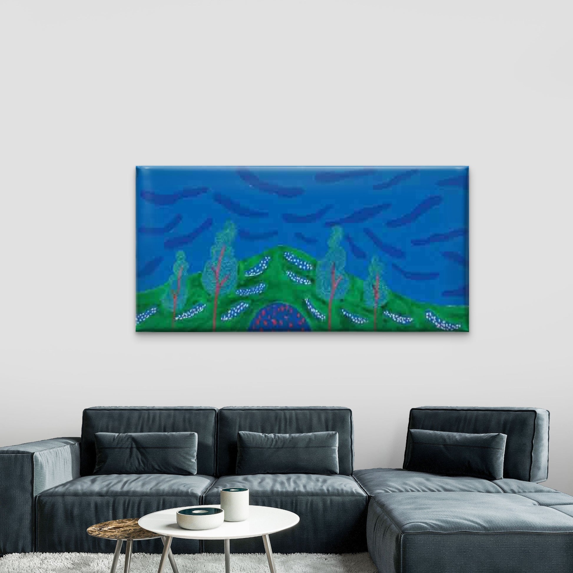 Abstract Landscape with a Blue Wall Art Canvas Office Home Room Framed 120x60cm - Bella Home Decor