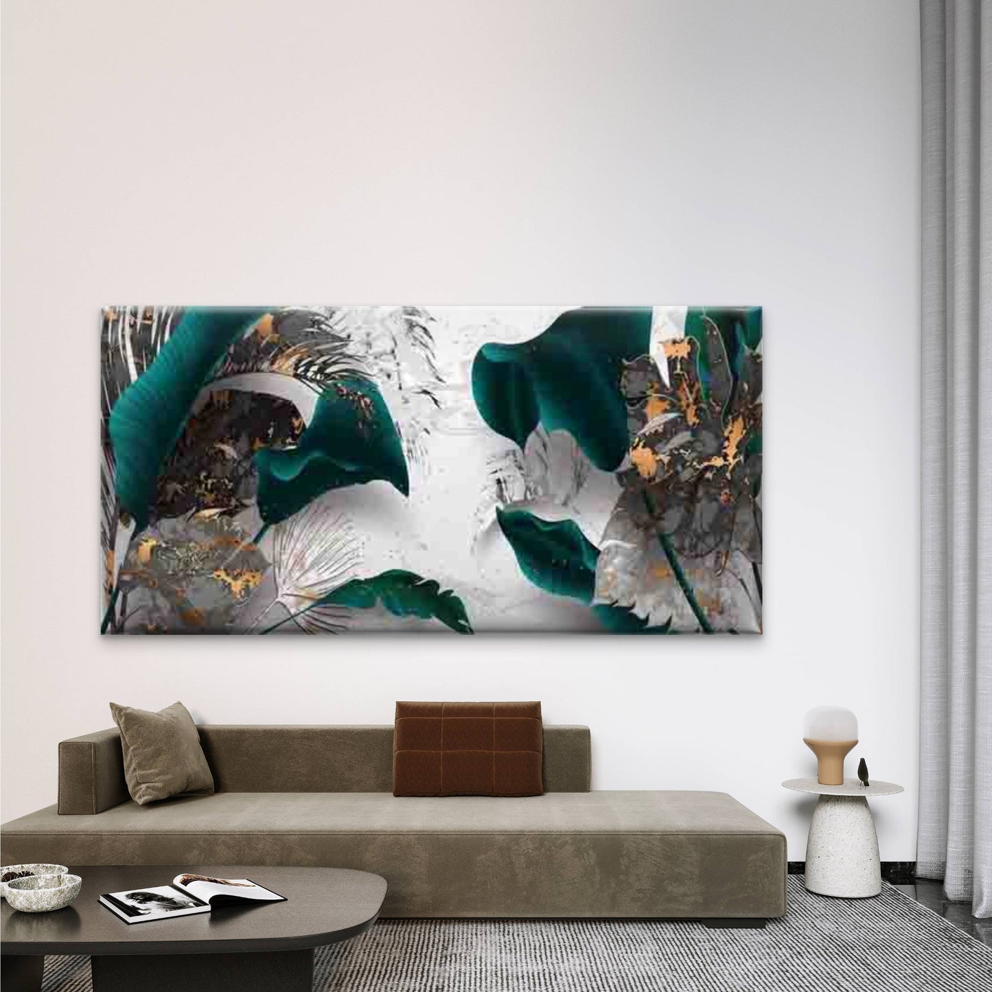 Abstract Tropical Leaves Wall Art Canvas Office Home Room Framed 120x60cm