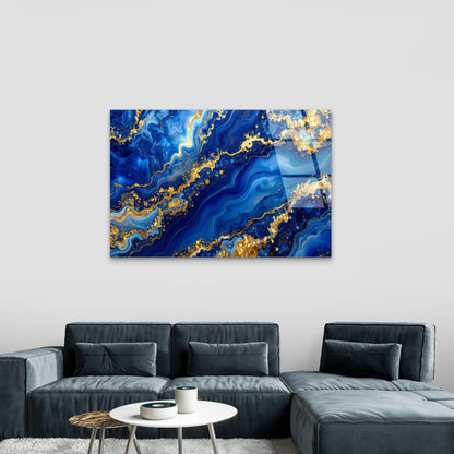 Abstract Navy Blue Golden Agate Geode  Acrylic Glass Printing Wall Art Australian Made Quality