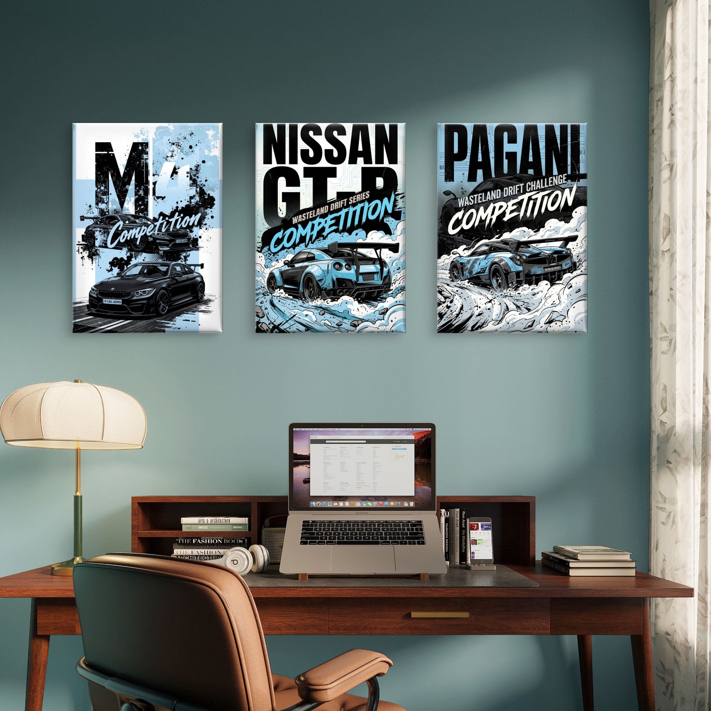 3pcs BMW M4 Nissan GTR Pagani Drift Supercar  Wall Art Set Canvas Framed 40x60cm - High Quality Print 100% Australian Made Wall Canvas Ready to Hang