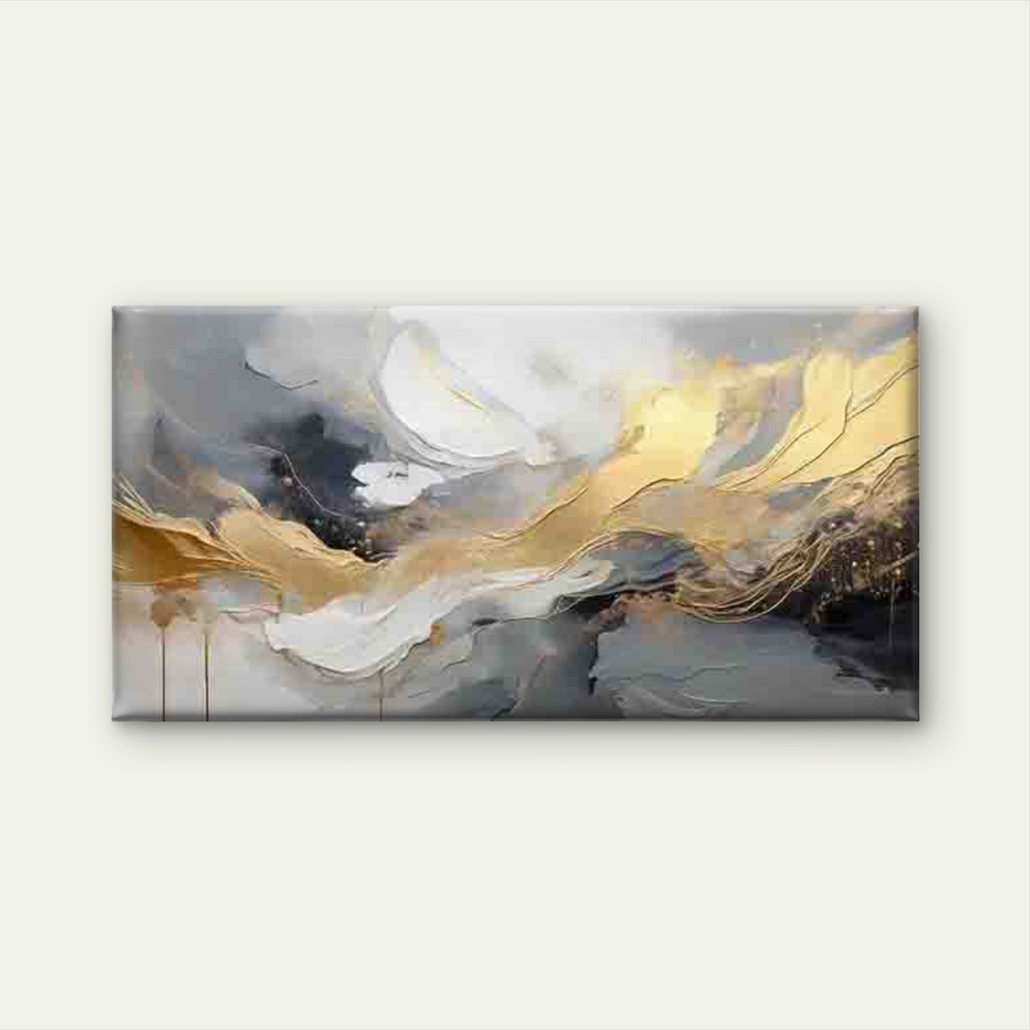 Abstract Golden Flowing Wave Wall Art Canvas Office Home Room Framed 120x60cm