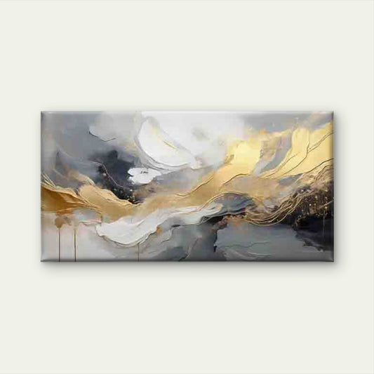Abstract Golden Flowing Wave Wall Art Canvas Office Home Room Framed 120x60cm
