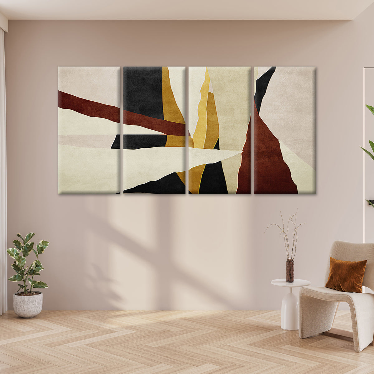 4pcs Modern Abstract Geometric Earth Tone Wall Art Canvas Framed 45x80cm - High Quality Print 100% Australian Made Wall Canvas Ready to Hang