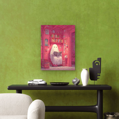 Spooky Cute Ghost Reading on Toilet Metal Print Ready to Hang